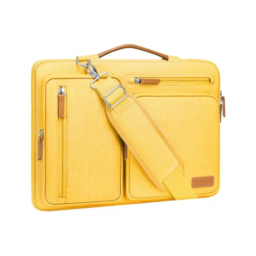 Image of MOSISO 360 Protective Laptop Shoulder Bag,15-15.6 inch Computer Bags Compatible with MacBook Pro 16 inch, HP, Dell, Lenovo, Asus Notebook,Side Open Messenger Bag with 4 Zipper Pockets, Yellow