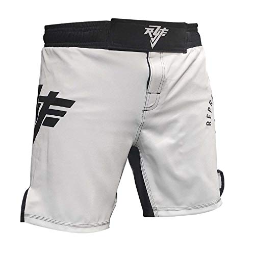 RYF Sports Men's MMA Fight Shorts, UFC Grappling Muay Thai BJJ Training Jiu Jitsu Workout No Gi Wear Shorts (White, Large)
