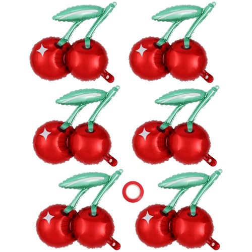 Image of 6 Pcs Cherry Balloons, 20 Inch Cute Cherry Foil Balloon, Red Fruit Mylar Balloons for Cherry Summer Themed Birthday Party Decoration Baby Shower (Pack of 2)
