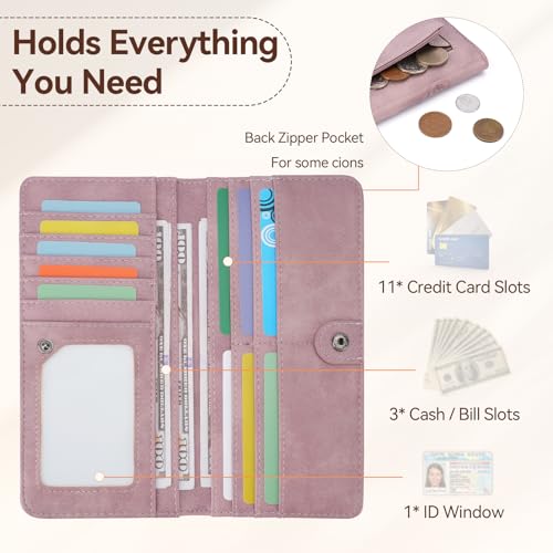 Image of Wallet Women Ultra Slim Thin Rfid 3D Embossed Vegan Leather Womens Wallet Clutch Long Ladies Wallet (03-Purple)