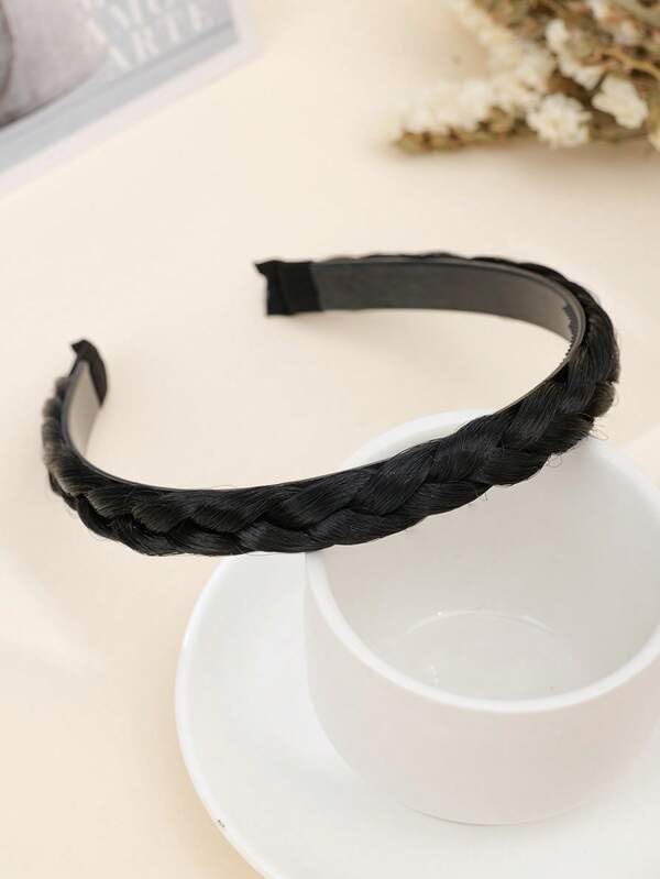 Headband Synthetic Hair Plaited Headband Braid Braided With Teeth Hair Band Accessories for Women Girl Wide 0.6 Inch Black-image-6