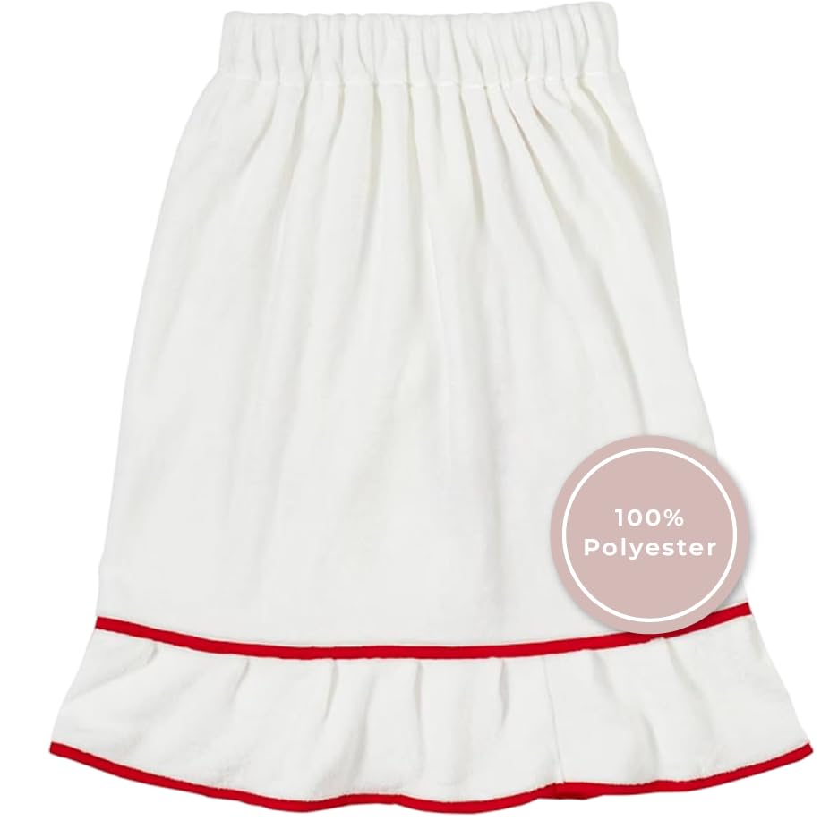 Image of Bella Sleep + Spa Spa, Shower, or Bath Wrap with Adjustable Closure for Women to Get Ready, Plush Polyester White with Red Trim, One Size Fits Most