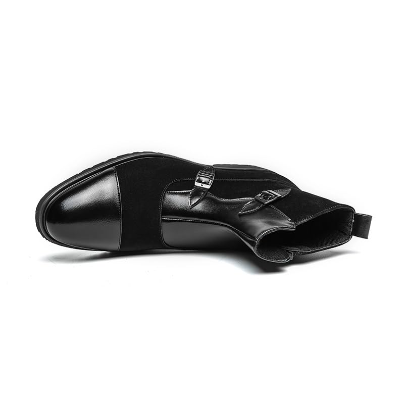 Men's Suede-Leather Combination Chelsea Boots Slip-On Ankle Boots Textured Design Cushioned Insole Casual Dress Shoes for Men4