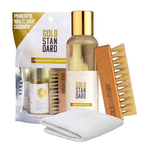 Gold Standard Premium Shoe Cleaning Kit – 4oz Sneaker Cleaner Solution with Microfiber Towel & Brush – Safe for Leather, Tennis Shoes, White Sneakers – White Shoe Cleaner for Up to 100 Pairs
