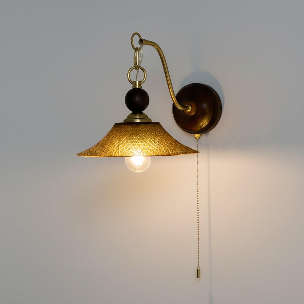 Aplique de pared vintage E27 con pantalla de vidrio texturizado ámbar