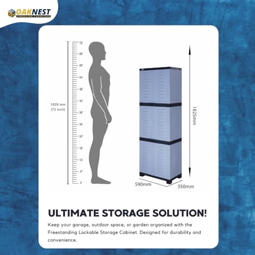 Image of Oaknest Supreme Fusion-03 Plastic Storage Cabinet | Compact & Multipurpose Storage Solution | Waterproof, Durable & Lightweight | Ideal for Home, Office & Garage | Charcoal and Sky Grey