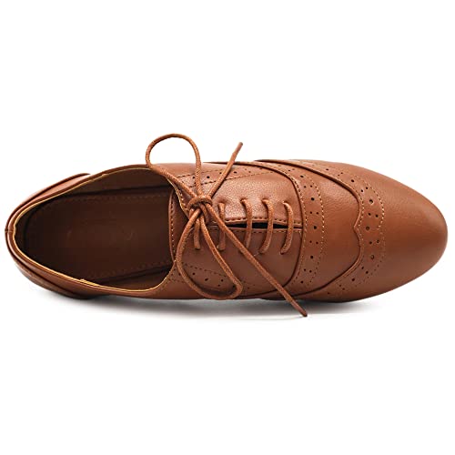 Ollio M-1914-BRN-9-4 Womens Shoes Classic Lace Up Dress Low Flats Heels Oxfords M1914(9 B(M) Us thumb #5