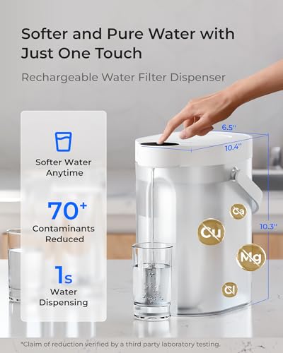 Image of Waterdrop ED11W Rechargeable Instant Water Filter Dispenser, 15-Cup, White | 5-Stage Long-Life Electric Pitcher, Reduce 70+ Contaminants, Soften Water, Portable Countertop System, Does not Lower TDS