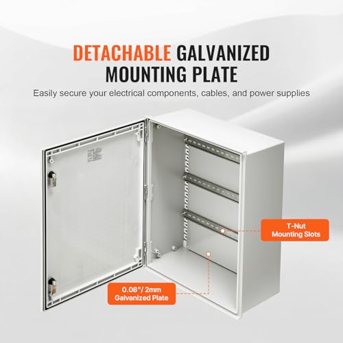Miniatura 5 de Vevor Caja Nema 50 X 40 X 20 Cm Caja Eléctrica De Acero De Fibra De Vidrio Caja De Conexiones Con Bisagras Ip66 Impermeable Y A Prueba De Polvo Para Uso En Interiores Y Exteriores Con Placa De Montaje
