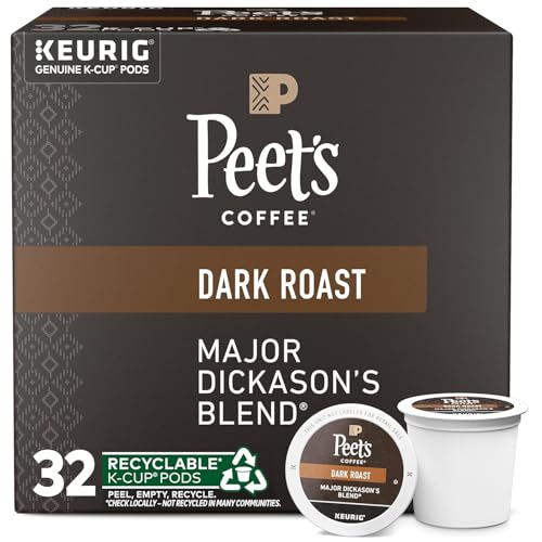 Peet's Coffee, Dark Roast Keurig K-Cup Pods, 100% Arabica Coffee - Major Dickason's Blend 32 Count (1 Box of 32 K-Cup Pods)