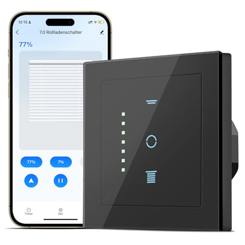 SMARTERCURRY Wlan Rolladenschalter, [7 Gen] Smart Rolladen Zeitschaltuhr Steuerung der Rollläden/Jalousien/Markisen, Jalousien Schalter kompatibel mit Echo Alexa/Google Assistant,1 Stück | Schwarz