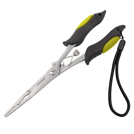 Long Nose Fishing Pliers Stainless Steel Fish Hook Pliers Hook Remover Split Ring Pliers with Lanyard for Freshwater Saltwater