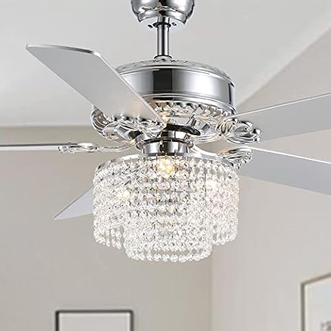CROSSIO 52 Inch Crystal Ceiling Fan with Light and Remote Control Cover