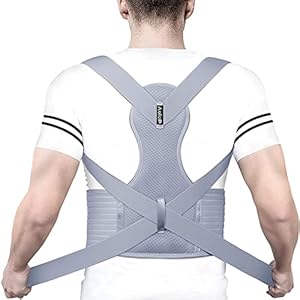 Aollop Posture Corrector Men Women – Back Brace with Breathable Adjustable Elastic Bands Support Bars Posture Improve Back Pain Association Back Straightener (Grey)
