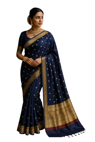 Image of Women's Glory Womens Kanjivaram Banarasi Silk Saree Blend Woven Zari with Jacquard Woven Unstitched Blouse Piece.