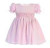 Gigi's Classy Kids Blue Lilac Pink Flower Girls Cotton Seersucker Dress Baby Toddler Wedding Easter Party (12-18 Months, Pink)