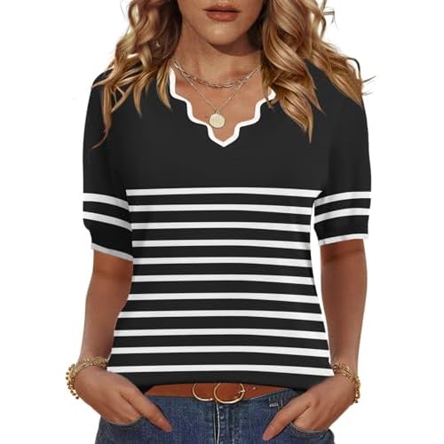 LOMON Womens 2026 Spring V Neck Sweater Casual Tops Short Sleeve Lightweight Ribbed Knit Pullover Sweaters