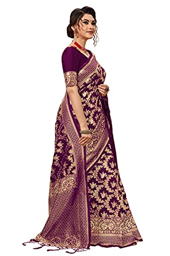 Image of TRENDMALLS Women's Banarasi Silk Saree with Unstitched Blouse Piece