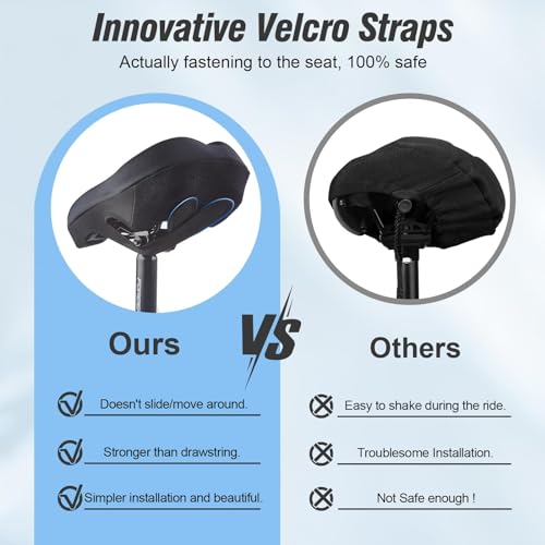 Image of Zacro Bike Seat Cushion - Gel Padded Bike Seat Cover for Men & Women Comfort, Adjustable Velco Secure Bicycle Cushion Saddle, Fit with Peloton Bicycle, Indoor & Outdoor 11.4x7.6in