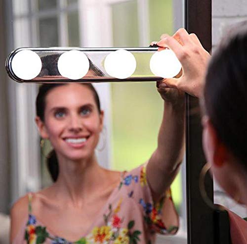 Hpybest 4 lâmpadas LED portáteis para estúdio, kit de luz de espelho cosmético super brilhante, funciona com pilhas, luz de maquilhagem para casa de banho