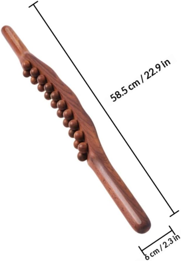 Wooden Massage Stick Roller 20 Beads, Solid Wood Scraping Guasha Tool for Foot and Body Therapy, Deep Color, Practical Wood Massager for Beauty Salons and Personal Care