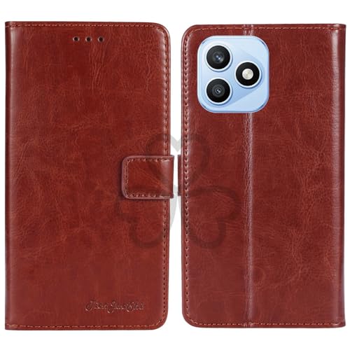 TienJueShi Brown Book Stand Retro Flip Leather Protector Phone Wallet Gel Cover Etui TPU Silicone Case For Honor X8D 6.77 inch