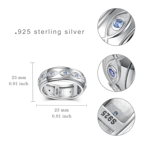 Evil Eye Ring 925 Sterling Silver Evil Eye Fidget Anxiety Ring Evil Eye Anxiety Jewelry Gifts for Women Men Size 7 to 94