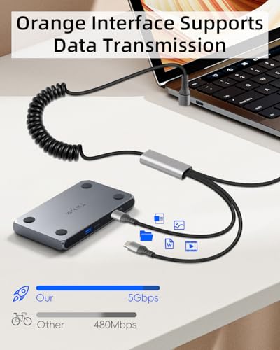 YANBORONSN 90 stopni USB C, rozdzielacz sprężynowy, kątowy, 3 w 1, owinięty USB C na USB typu C, kabel do szybkiego ładowania do telefonu, tabletu (1,6 ft)