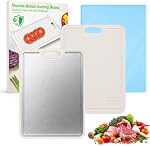 VYLEE Stainless Steel Cutting Board with Non-Slip Silicone Mat, 2-in-1 Double-Sided Chopping Board for Kitchen, Stainless Steel & Food-Grade PP Cutting Board for Meat Fruits Vegetables Bread, 15”×11”