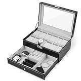DUPLUSFUN Scatola per gioielli 12 Slot Watch Box Mens Watch Organizer Custodia in pelle PU con cassetto per gioielli per la conservazione e la visualizzazione 11,81 * 7,87 * 5,11 pollici Portatile