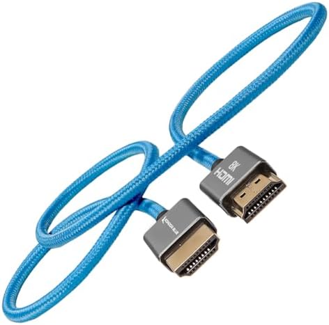 KONDOR BLUE 4K HDMI to HDMI Thin Long Straight Braided Cable for On-Camera Monitors, Capture Cards + More | 4K/60hz | 18Gbps 3D HDR MetaData | 2' Foot | Blue