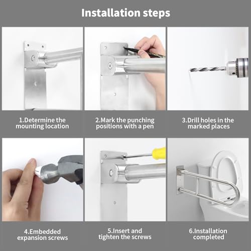 Haltegriff für Senioren, Behinderten WC Haltegriff, Aufstehhilfe Toilette, Klappbar, Edelstahl Stützgriff Toilette, Rutschfest, Haltegriff mit Einer Tragfähigkeit von 350kg