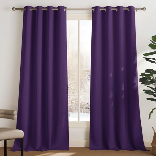 PONY DANCE Cortinas Opacas Dormitorio, Cortinas Termicas Aislantes Frio y Calor de Salon Modernas 2 Piezas para Ventanas con Ojales, 140X240 cm, Morado