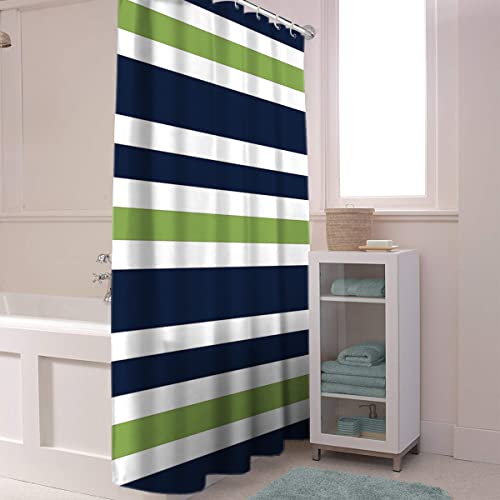 Crystal Emotion Navy Blue, Lime Green And White Kids Bathroom Fabric Bath Stripes Shower Curtain,72X72Inch #TOP2