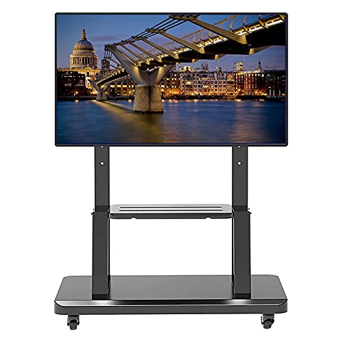 Yuankexiang Floor Metal Base Tv Stand, Fits Most Tvs Up To 65 Inches, Adjustable Height Rolling Tv Cart With Shelf & Wheels, Swivel Table Top Tv Stand For Office/School/Restaurant Display #TOP6