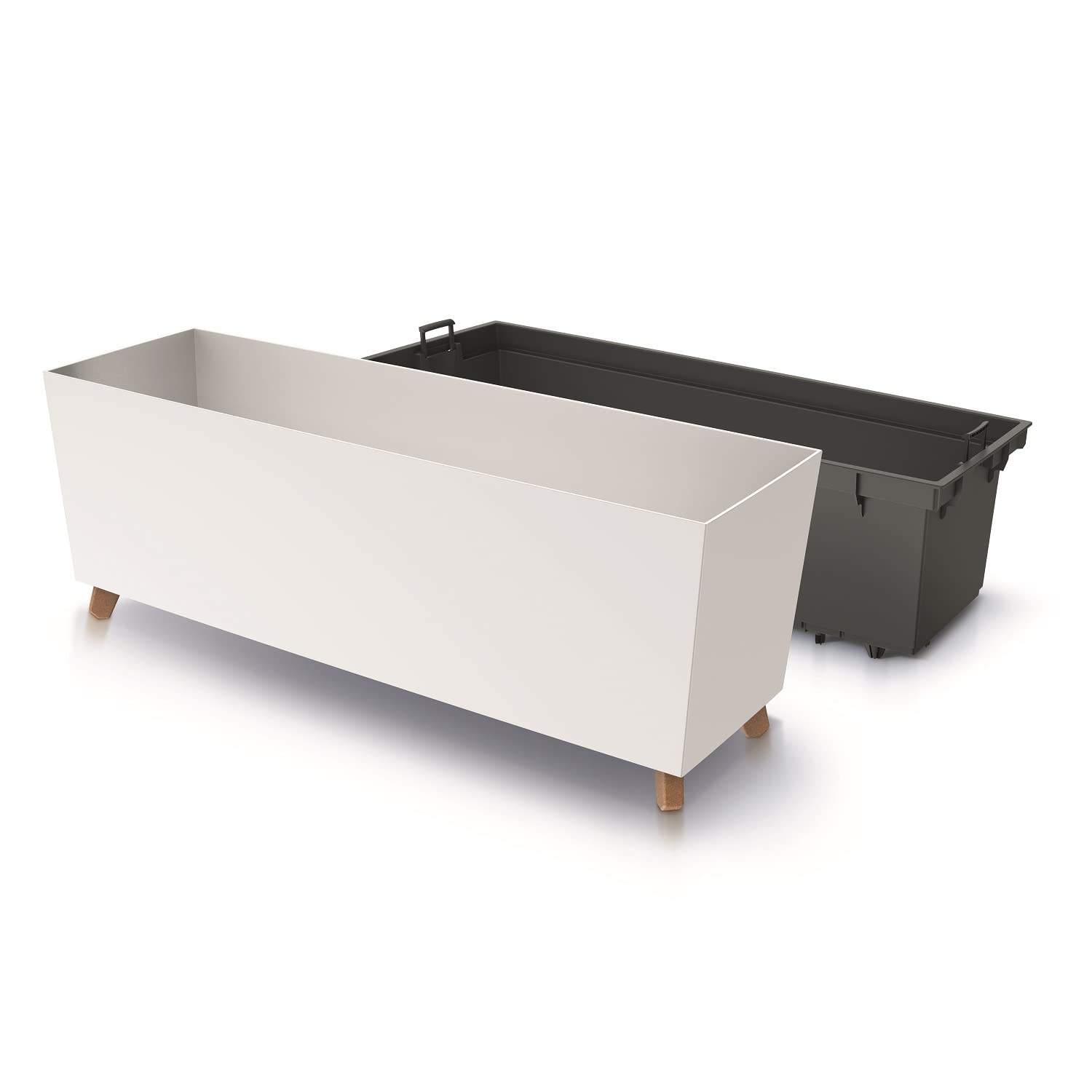 Prosperplast Urbi Case N - Fioriera rettangolare con gambe e vaso interno, per interni ed esterni, resistente ai raggi UV, 77 x 23,5 x 30 cm, colore: bianco