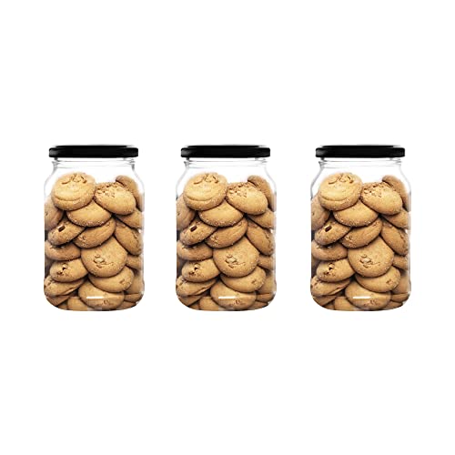 Image of SAND DUNE Storage Glass Jar Set, Transparent | BPA Free | Storage Jar Containers /Barni for Kitchen for Aachar Pickle, Dry Fruits and Spices (500ml, Pack of 3)