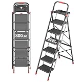 6 Step Foldable Step Ladder with Mutifunctional Tool Tray,...