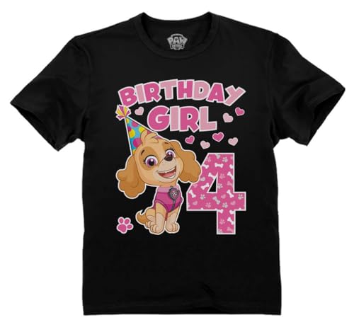 Skye Paw Patrol 4th Birthday Girl Shirt for 4 Year Old Girls - Pup-Themed Party Toddler T-Shirt 4T Black