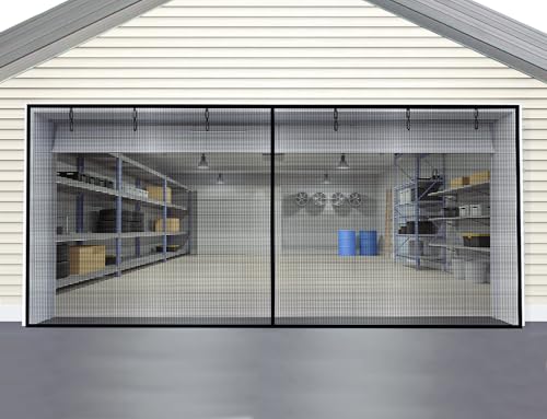 Garage Screen Doors for 2 Car Garage-16x7FT Fiberglass 2300g/5.1lb Durable Heavy Duty Magnetic Garage Door Screen Hands Free, Outdoor, Gym, Crafts Sun House Porch