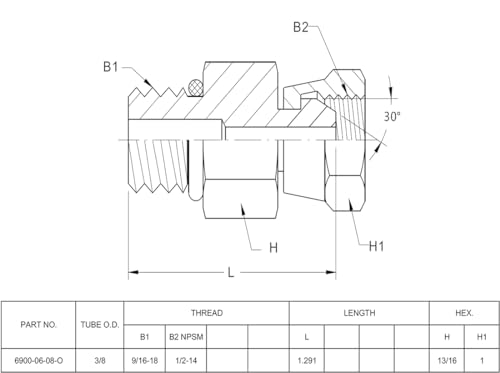 Image of (2-PACK) 6900-06-08-O Hydraulic Hose Adapter Fitting 3 /8 inch Male O-Ring Boss (9 /16 inch-18UNF)x1 /2 inch NPSM Female Pipe Swivel (1 /2 inch-14NPSM) SAE Straight Pipe Joints Tube Connector Carbon Steel