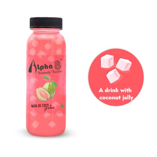 Image of ALPHA 8 Juice with NATA De Coco Coconut Cubes Natural Energizer & Immunity Booster Healthy Juice High Fiber Real Natural Taste (Guava) Pack of 6pcs