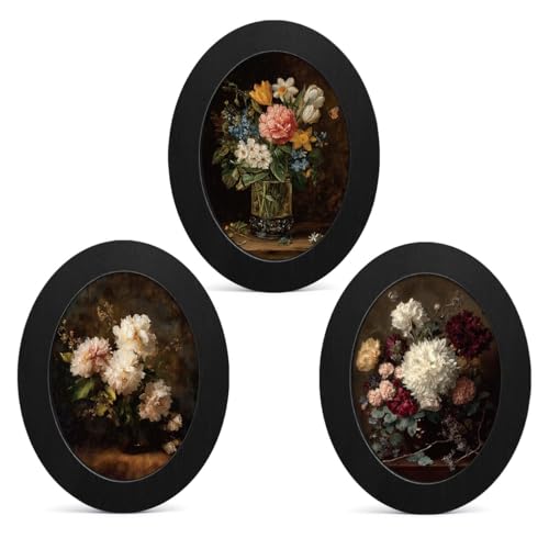 3Pcs Vintage Floral Small Oval Wall Art Framed Dark Cottagecore Decor