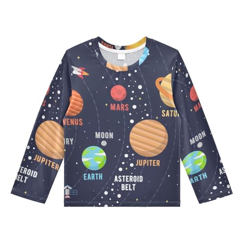 Aflyko Fun Boys' Rash Guard Shirts Solar System Science Swim Shirt 3-12T