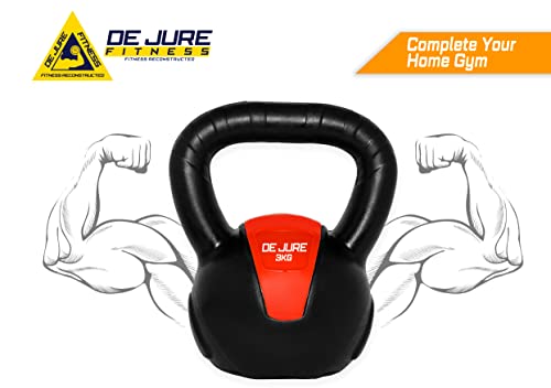 Image of De Jure Fitness PVC Kettlebell 3kg for Men & Women Strength & Cardio Training, Soft Grip, Crushed Concrete Filled, Full Body Workout Equipment for Home & Gym (Orange Black)