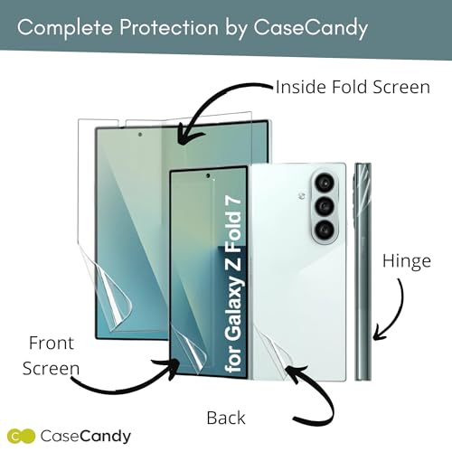 Image of Casecandy Set of 4 Screen Protector Guard for Samsung Z Fold 7 (Front + Back + Inside Screen + Hinge Screen Protector) - HD /Anti Scratch /Easy Installation Kit