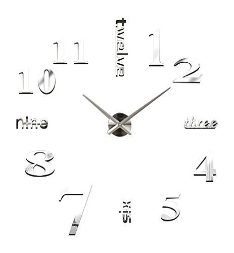 GMMH Orologio Da Parete Fai-da-te XXL Design 3D – Diametro 100-130 Cm, Componibile, Autoadesivo, Acciaio Spazzolato