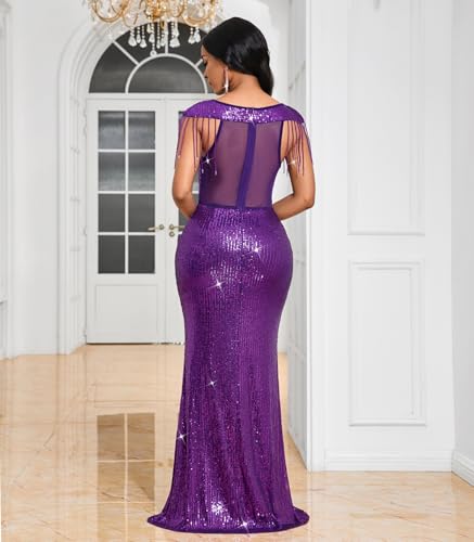 Image of Cololura Women Sexy Sequin Mesh Perspective Bodycon Party Cocktail Evening Gown Maxi Dress