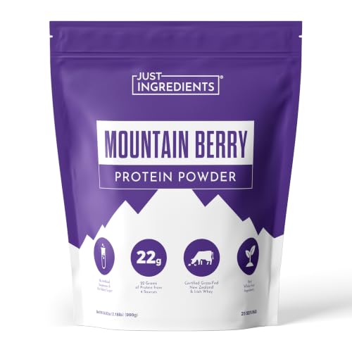 Image of JUST INGREDIENTS Mountain Berry Protein Powder - 30-Serving Blend with 100% Grass-Fed Whey & Organic Plant Proteins - Mixed Berry Flavor with Real Fruit - Supports Muscle Recovery, Energy*