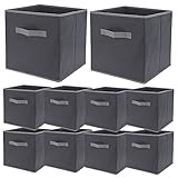 Murago - 10er Set Faltbox ca. 30x30x30 cm Grau mit Griff - Würfel Aufbewahrungsbox faltbar Aufbewahrungskörbe Einschub Korb Boxen Stoff für Regal Klappbox
